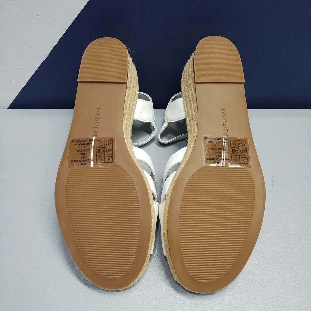 Lands' End Espadrille Wedge Sandals Womens US Size 9B White Ankle Buckle Strap